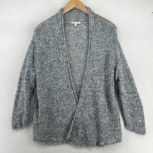 EILEEN FISHER Sweater 2X Plus Painted Cotton Tape Yarn Open Front Cardigan Gray